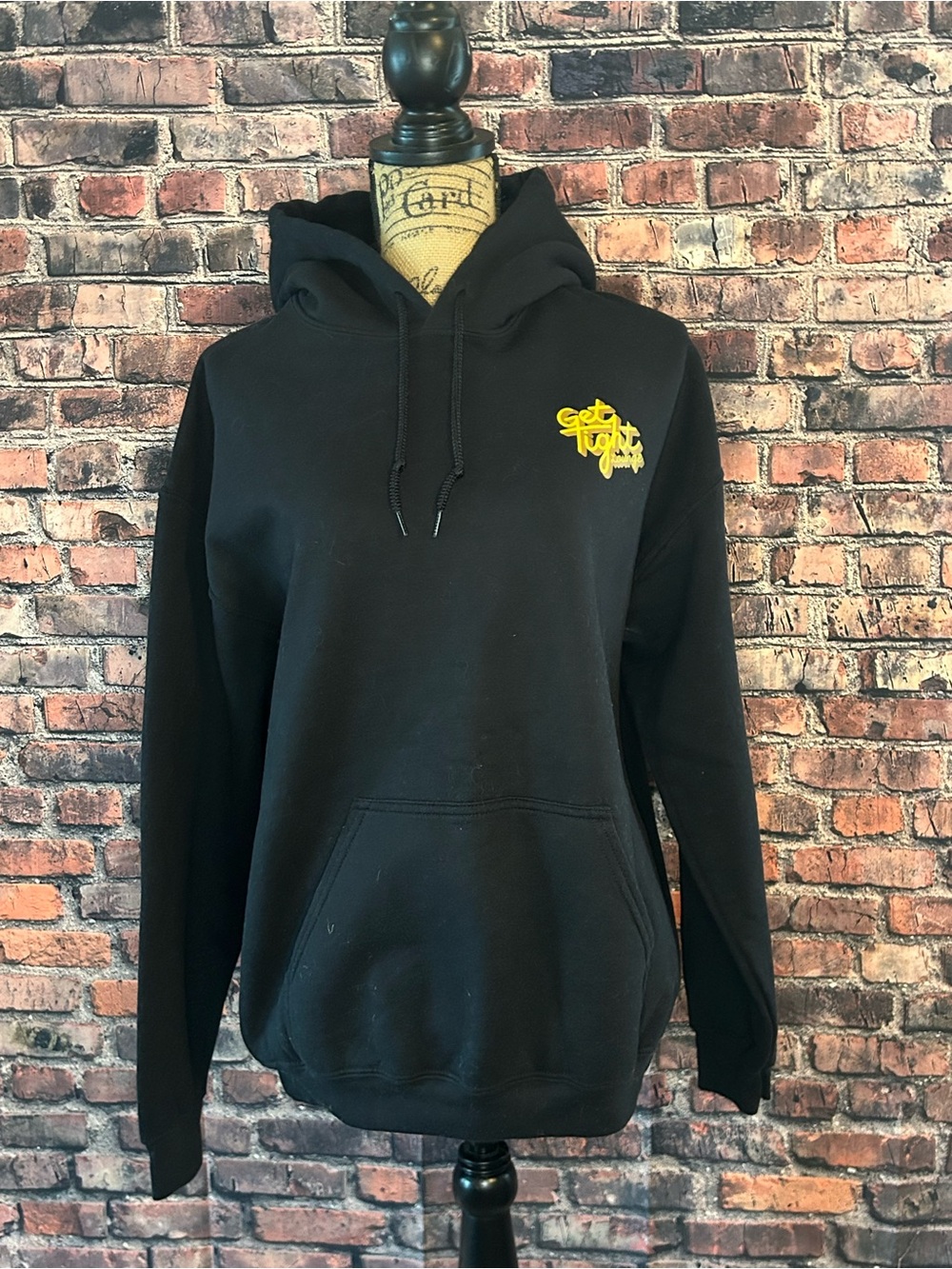Gildan Black Hoodie with Yellow Chest Script Logo